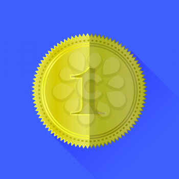 Gold Medal Icon Isolated on Blue Background