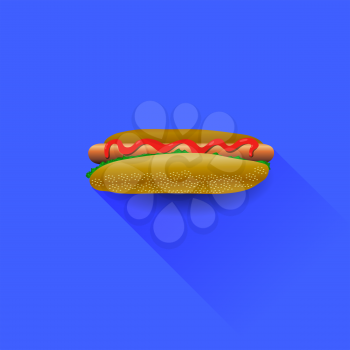 Fresh Hot Dog with Ketchup Isolated on Blue Background