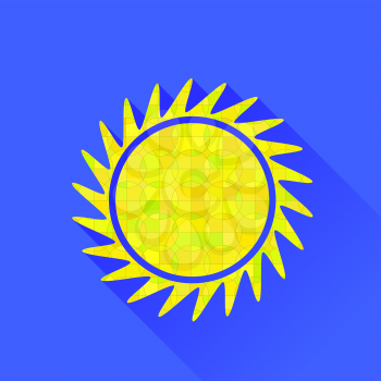 Sun Symbol Isolated on Blue Background. Long Shadow