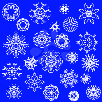 Snow Flakes Icons Isolated on Blue Background