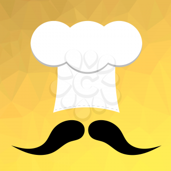 Chef Hat and Mustaches on Yellow Polygonal Background
