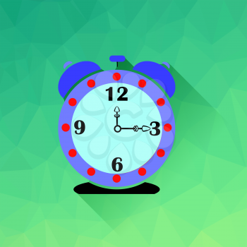 Alarm Clock Icon Isolated on Green Polygonal Background