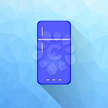 Blue Refrigerator Icon Isolated on Polygonal Background. Long Shadow