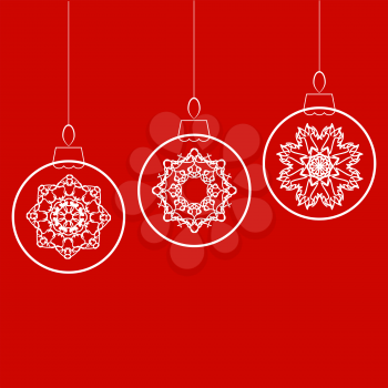 Set of Christmas Balls Isolated on Red Background