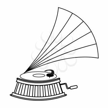Old Gramophone and Vinyl Disc Isolated on White Background