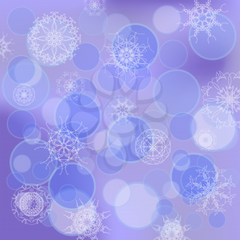 Snowflakes Isolated on Blue Blurred Circle  Background