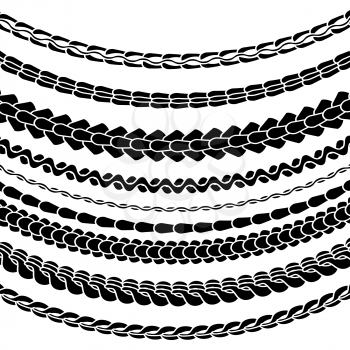 Set of Variety Chain Silhouettes Isolated on White Background