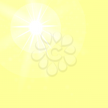 Summer Sun on Yellow Sky Background. Sun Flare.