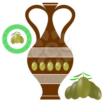 Greek Amphora Isolated on White Background. Olives Icon on White Background.