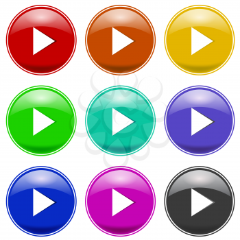 Set of Colorful Play Icons Isolated on White Background. Glossy Colored Play Buttons