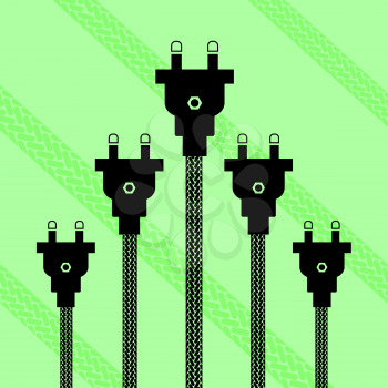 Set of Electric Plugs Concept on Green Background
