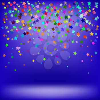 Set of Colorful Stars on Soft Blue Background. Starry Pattern