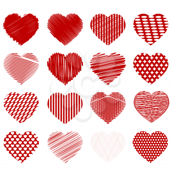 Set of Red Hearts Isolated on White Background