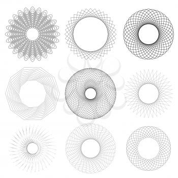 Set of Circle Geometric Ornaments Isolated on White Background