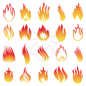 Hot Fire Icons Isolated on White Background