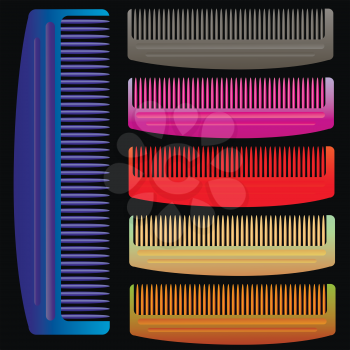 Set of Colorful Combs Isolated on Black Background