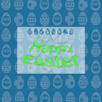 Happy Easter Banner. Easter Card on Spring Eggs Blue Background