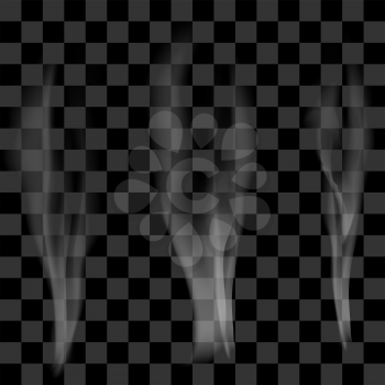 Smoke Set on Checkered Background. Delicate White Cigarette Smoke Waves on Transparent Background