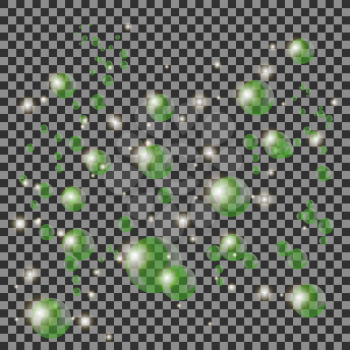 Transparent Green Bubbles Isolated on Checkered Background