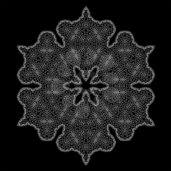 White Mandala Isolated on Black Background. Round Ornament