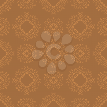 Seamless Texture on Orange. Element for Design. Ornamental Backdrop. Pattern Fill. Ornate Floral Decor for Wallpaper. Traditional Decor on Orange Background