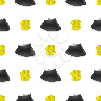 Yellow Coins Pattern. Money Wallet Seamless Background.