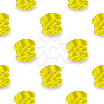 Yellow Coins Seamless Background. Cold Money Pattern