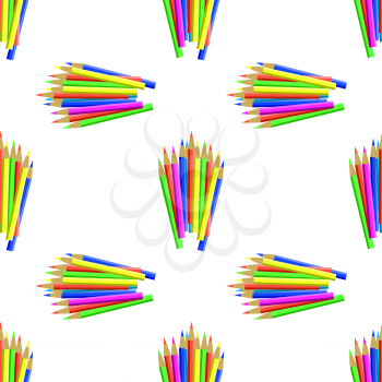 Colorful Pencils Isolated on White Background. Colored Pencils Seamless Pattern