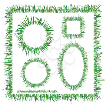 Set of Diggerent Green Grass Frames Isolated on White Background