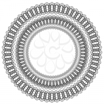 Circle Geometric Ornament Isolated on White Background. Monochrome Elegant Mandala. Vintage  Outline Oriental Emblem and Badge