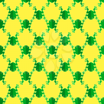 Seamless Cartoon Frog Pattern. Animal Yellow Background
