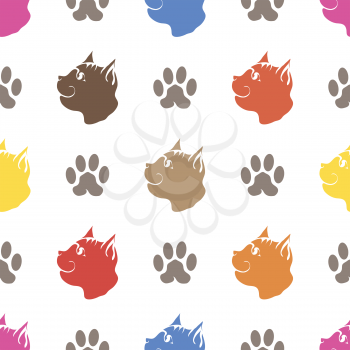 Cat Paw Seamless Animal Pattern. Pet Isolated on White Background