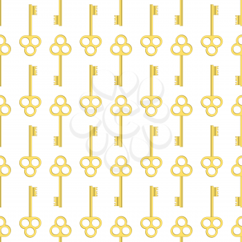 Yellow Keys Isolated on White Background. Seamless Gold Key Pattern