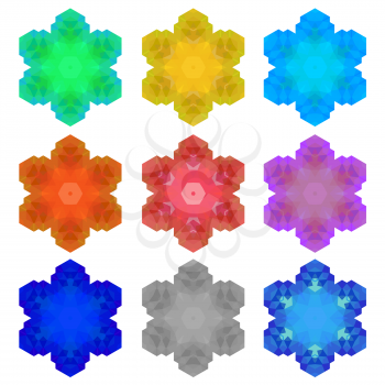 Set of Colorful Snowflakes Isolated on White Background