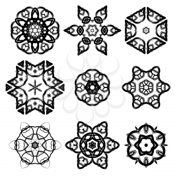 Set of Different  Ornamental Rosettes Isolated on White Background