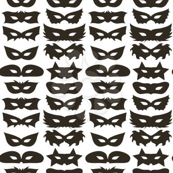 Silhouette of Masks Seamless Pattern. Symbol of Masquerade