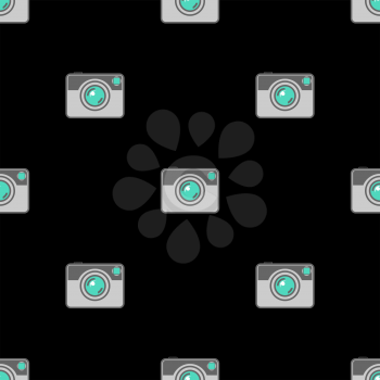 Digital Camera Icon Seamless Pattern on Black Background.