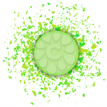 Green Confetti Round Banner Isolated on White Background. Set of Particles.