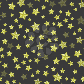 Set of Yellow Stars on Dark Background. Seamless Starry Pattern.