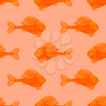Fresh Fish Isolated on Pink Background. Seamless Orange Fish Pattern