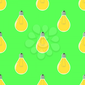 Yellow Lamp Seamless Pattern on Green. Glass Bulb Background