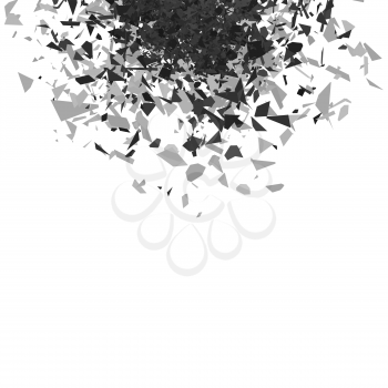 Explosion Cloud of Grey Pieces on White Background. Sharp Particles Randomly Fly in the Air.