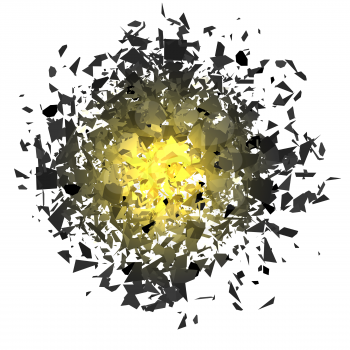 Explosion Cloud of Grey Pieces on White Background. Sharp Particles Randomly Fly in the Air.