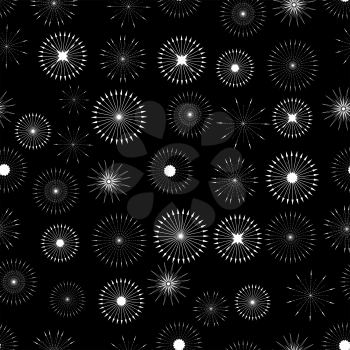 Set of Starbursts Symbols Seamless Pattern on Black Background