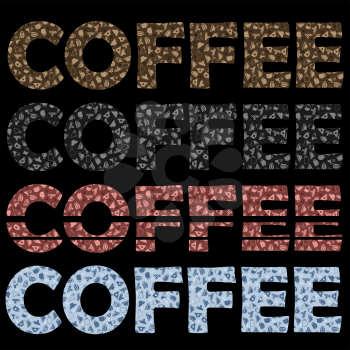 Set of Coffee Cups  Pattern on Black Background. Decorative Design Text Coffee