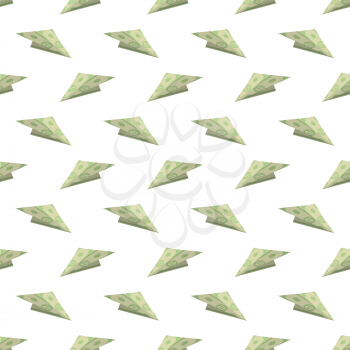 Dollar Paper Concept Plane Seamless Pattern on White Background. American Banknotes. Cash Money. US Currency