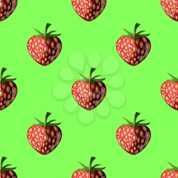 Fresh Strawberry Fruit Seamless Pattern on Green.