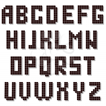 Pixel Alphabet Isolated on White Background. Digital Font