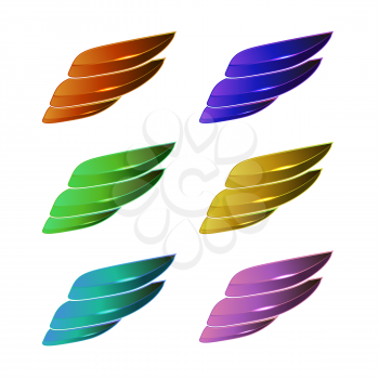 Set of Colored Wings Icons Isolated on White Background