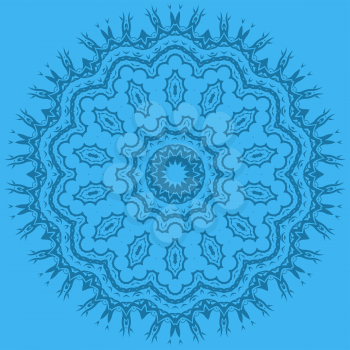 Mandala Isolated on Blue Background. Round Ornament